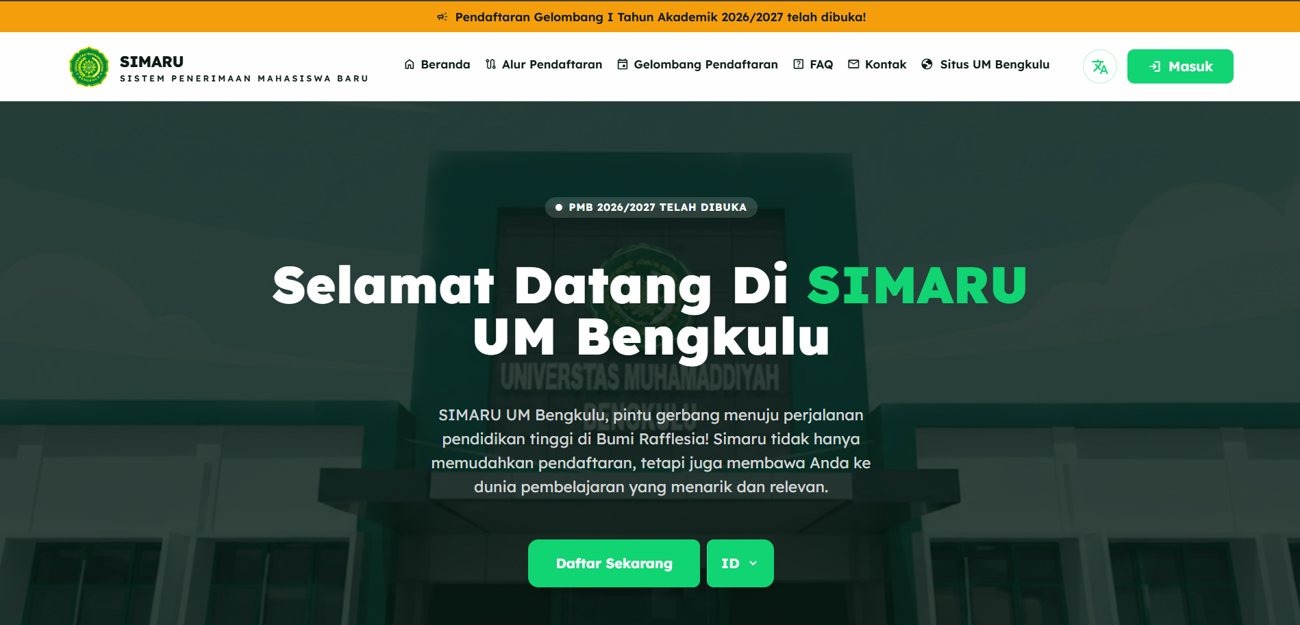 SIMARU: Landing Page PMB